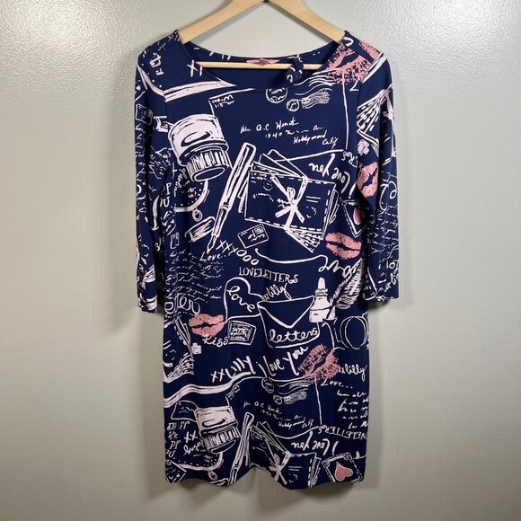 LIlly Pulitzer Jonah Shift Dress Size Medium Love Letters Navy Blue Preppy - Picture 1 of 9